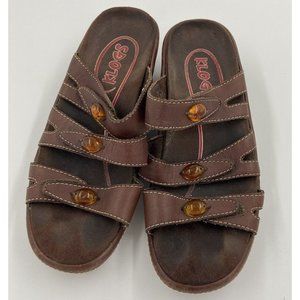 Klogs Slip Resistant Women Size 6 M Brown Wedge Slip On Sandal Detailed Straps
